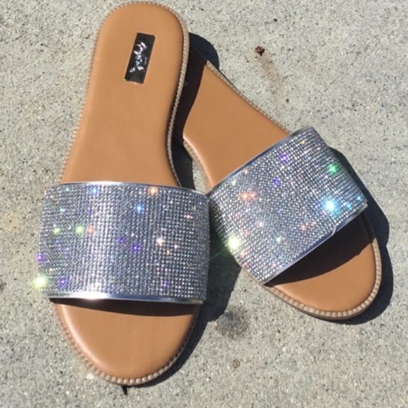 Shoes - LAST PAIR!! Rhinestone Flat Slides Size 8.5